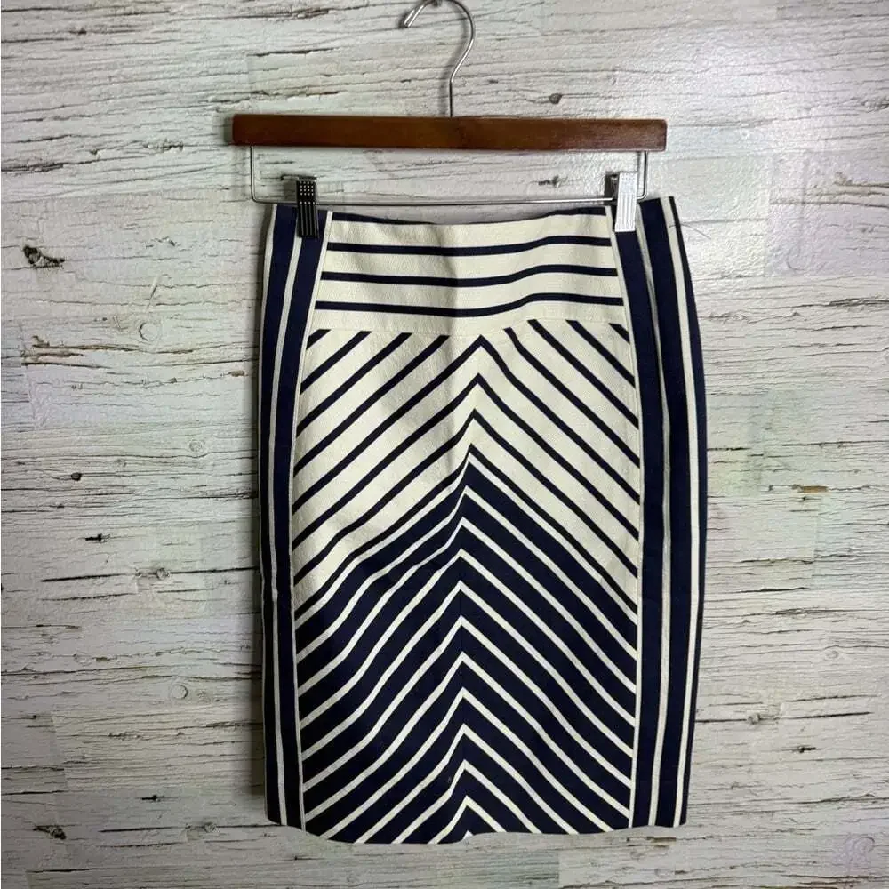 J. Crew Navy and Cream Striped Pencil Skirt size 2
